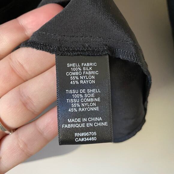 REBECCA TAYLOR Blouse Silk Lace Button Up Tie Black 0 - Picture 8 of 9